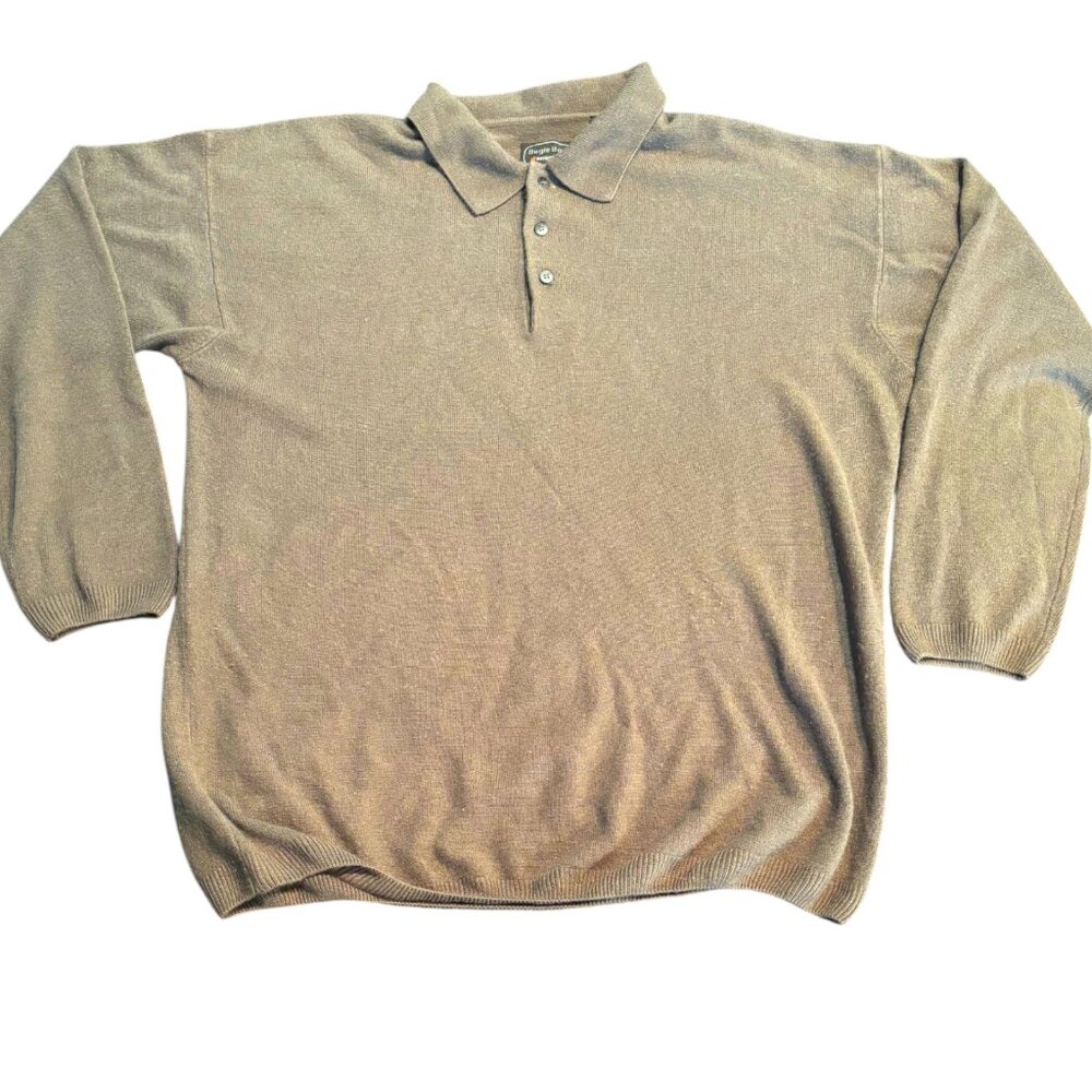 Bugle Boy‎ Vintage men's olive green collared sweater soft acrylic sz L